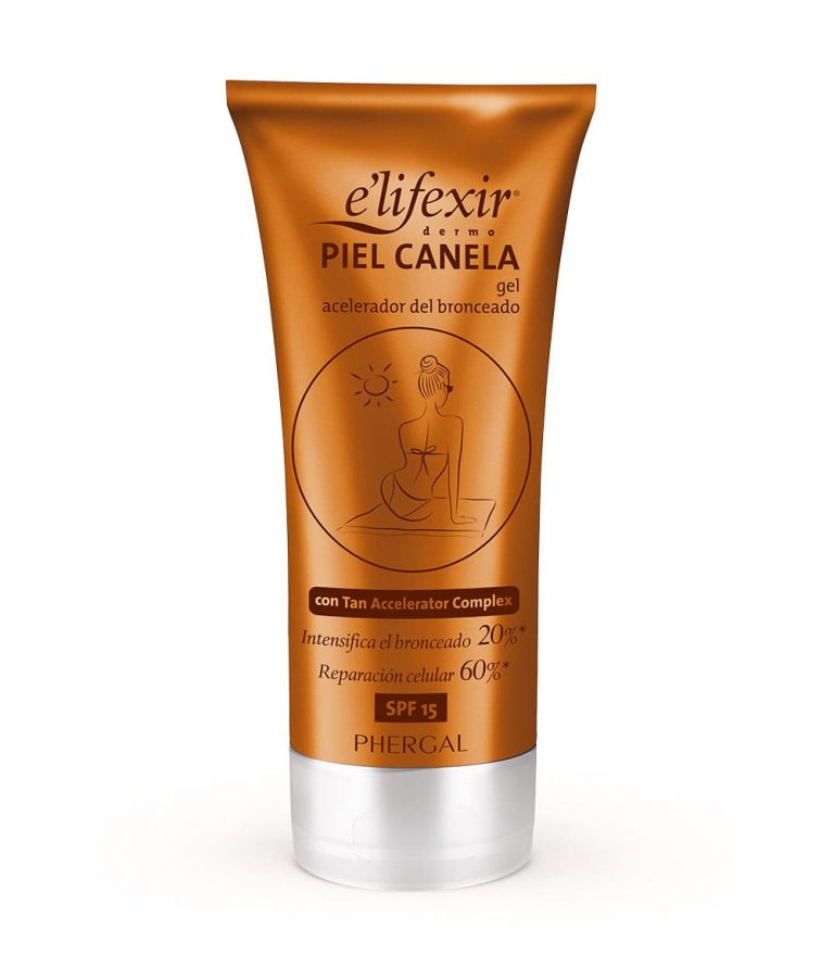 Elifexir gel bronceador piel canela es un estimulador del bronceado con SPF 15 – Consigue un bronceado más intenso y duradero protegiendo la piel